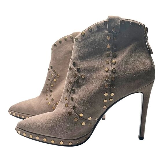 LOLA CRUZ PHOENIX TAUPE GREY STUDDED STILETTO HEELS POINTED TOE BOOTIES - 40 (9) - Picture 1 of 12